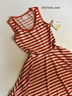 XXS Lularoe Nicki sleeveless tank dress, red and white stripes